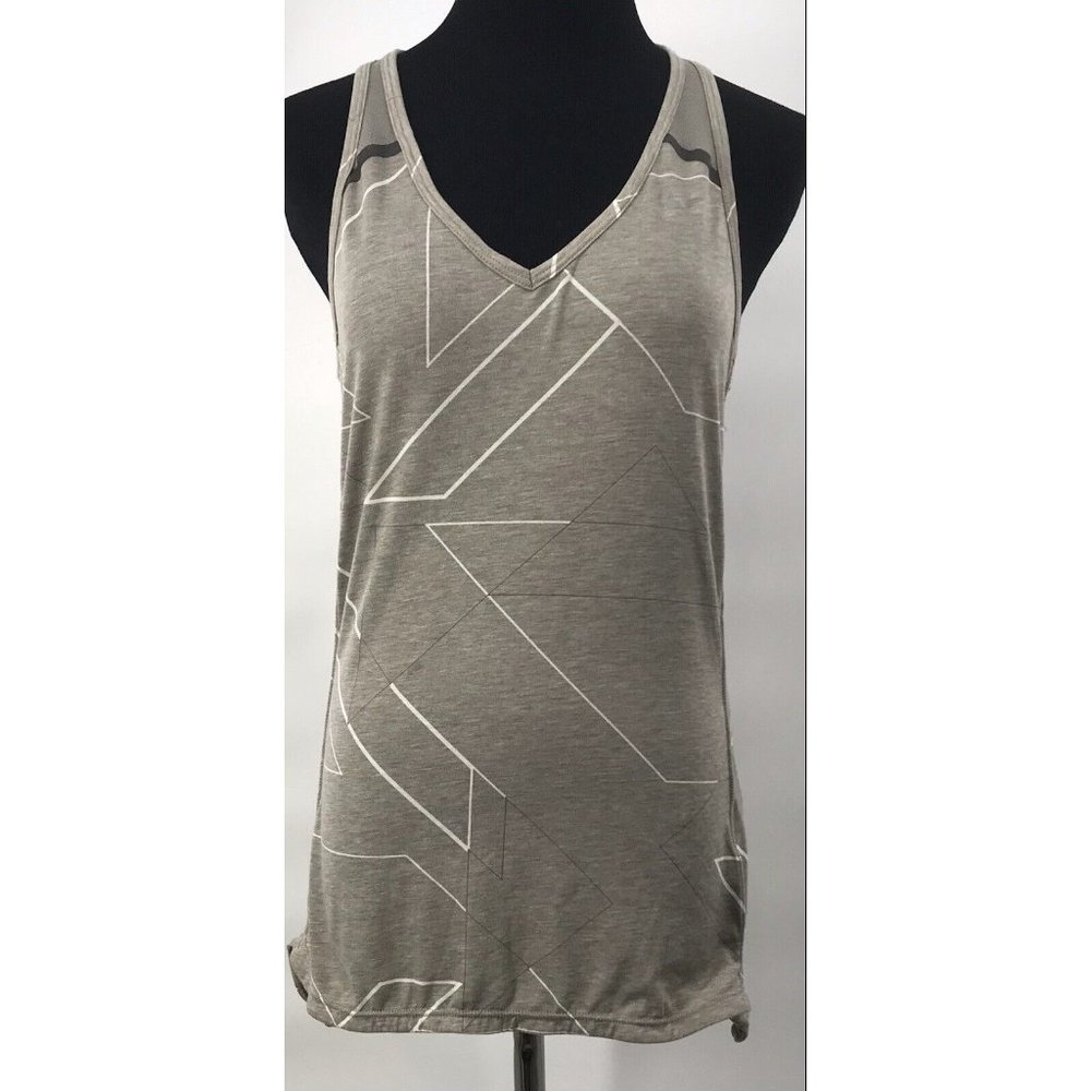 Nike Womens Tank Top Dri Fit Gray Abstract Zipper Back Pockets Size Medium